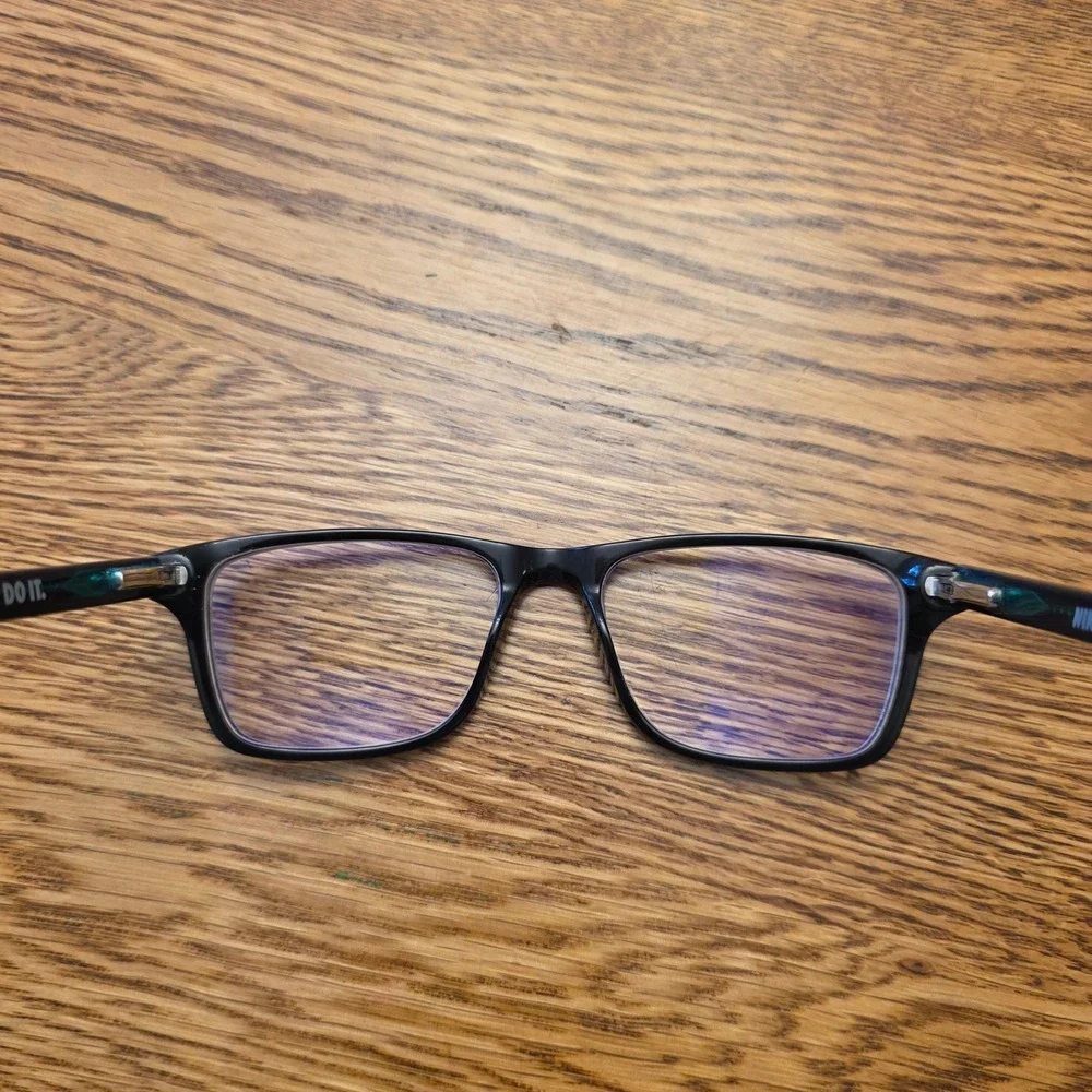 Nike 7090 Black Rectangular‎ Eyeglasses Frames Only Modern Style Green Accents